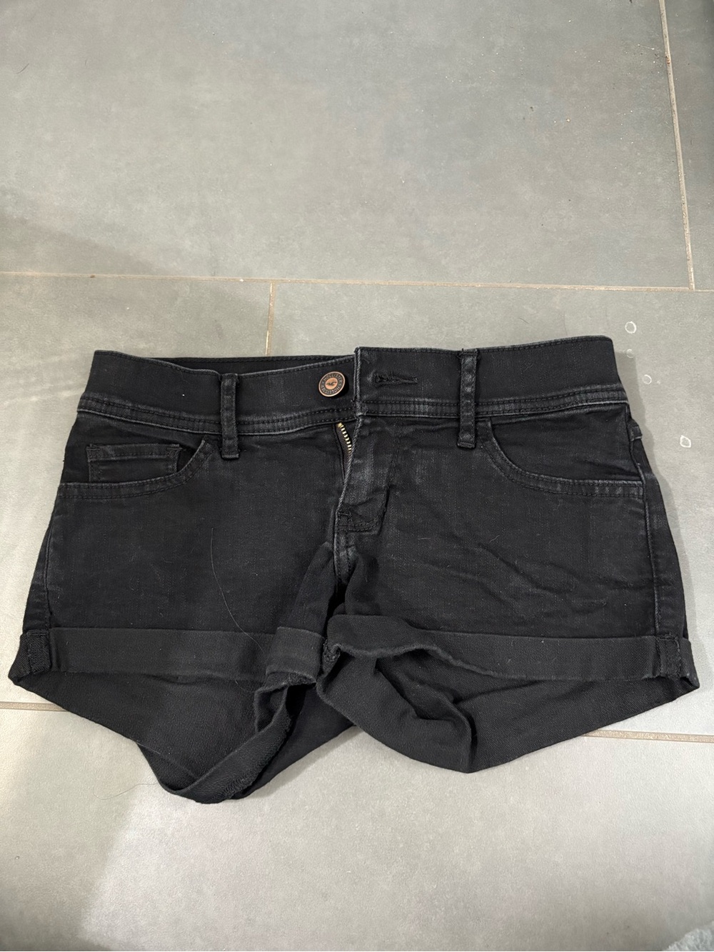 Hollister Black Roll-Cuff Denim Shorts